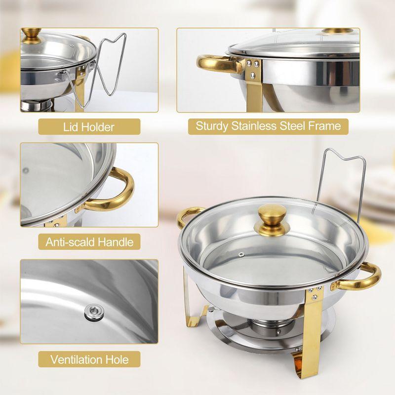 WhizMax Chafing Dish Buffet Set 2 Pack 5QT, Stainless Steel Round Chafing Dishes for Buffet with Lid Holder & Glass Lid, Gold