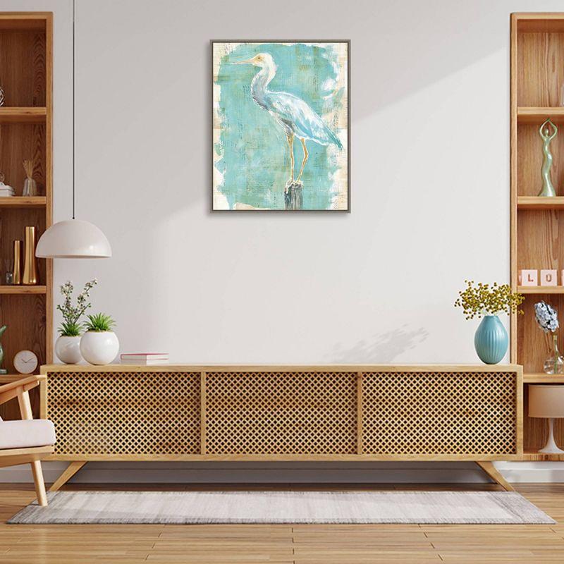 Large Turquoise and White Framed Canvas Egret Print