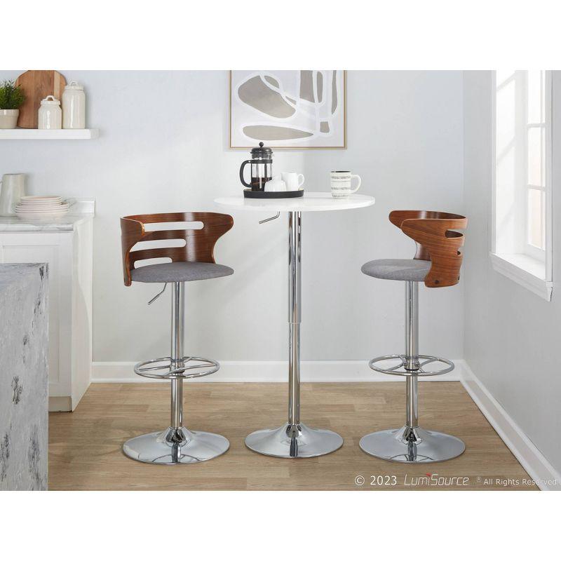 Walnut and Gray Adjustable Swivel Barstools with Metal Base