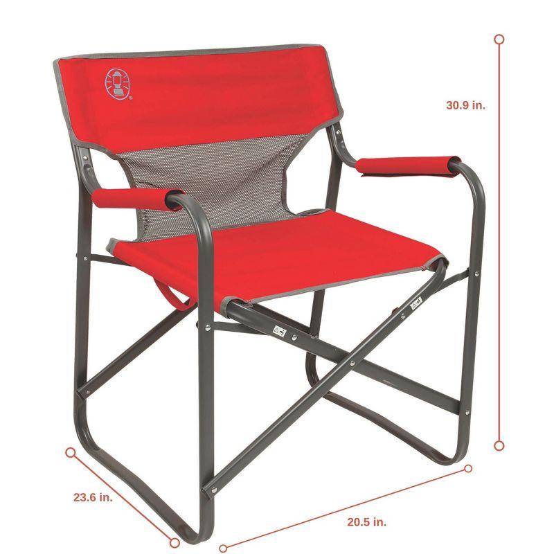 Coleman Red Folding Deck Chair with Mesh Back and Arms