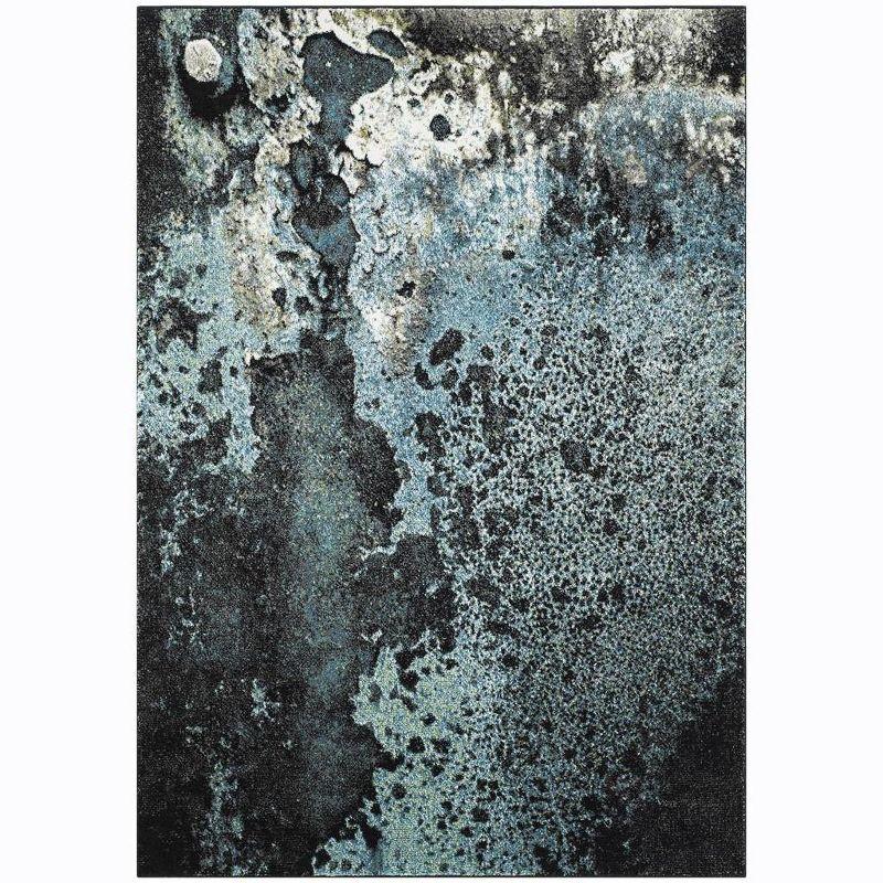 Glacier Blue and Multicolor Abstract Low Pile Area Rug