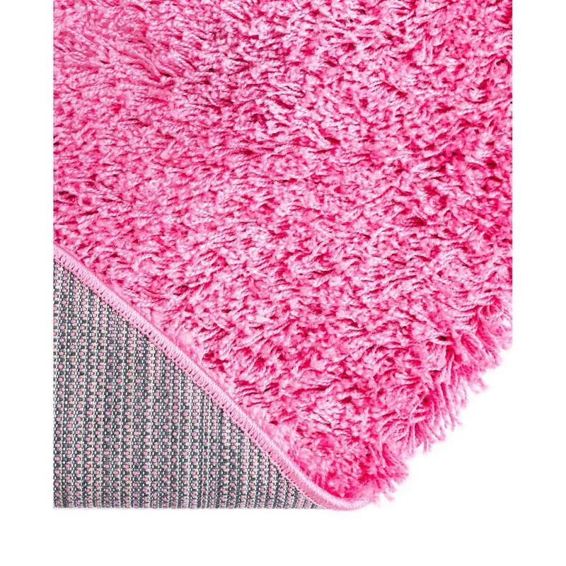 Round Pink Shag Washable Kids Area Rug