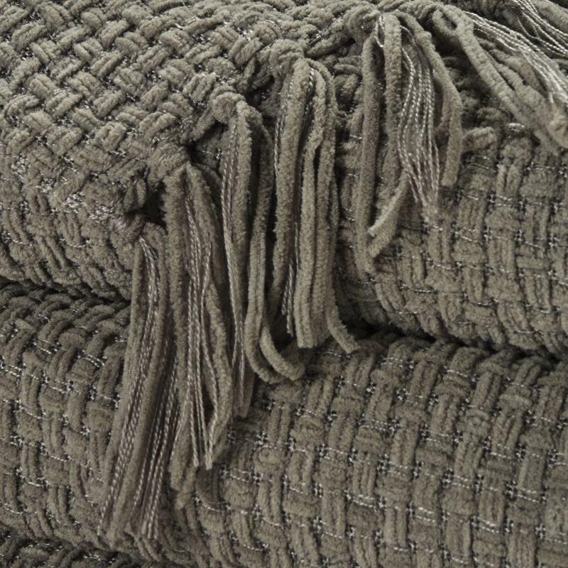 Gray Woven Chenille Knitted Throw Blanket with Tassels