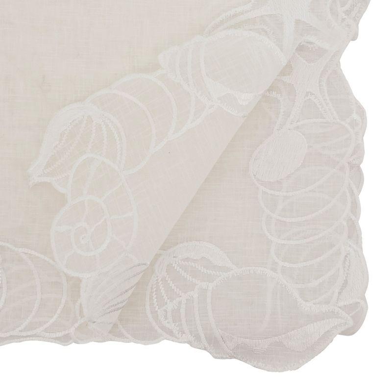 White Embroidered Seashells Polyester Table Runner, 14" x 72"