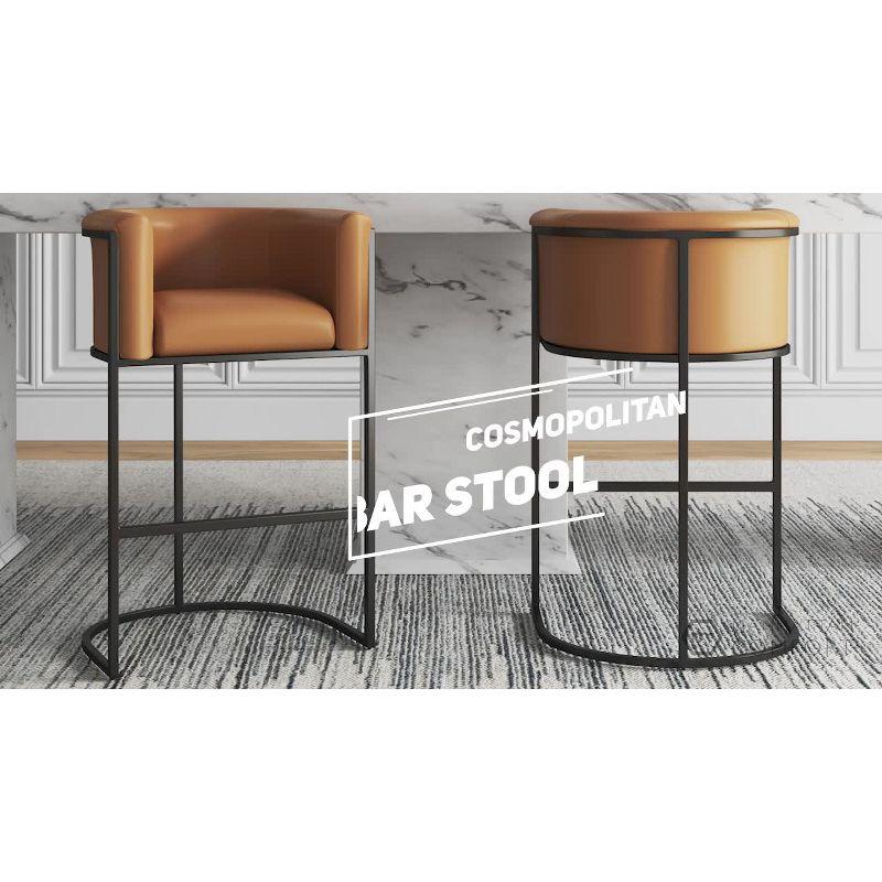 Cosmopolitan Upholstered Metal Barstool Camel - Manhattan Comfort: Faux Leather, Low Back, Fixed Height 29.5"
