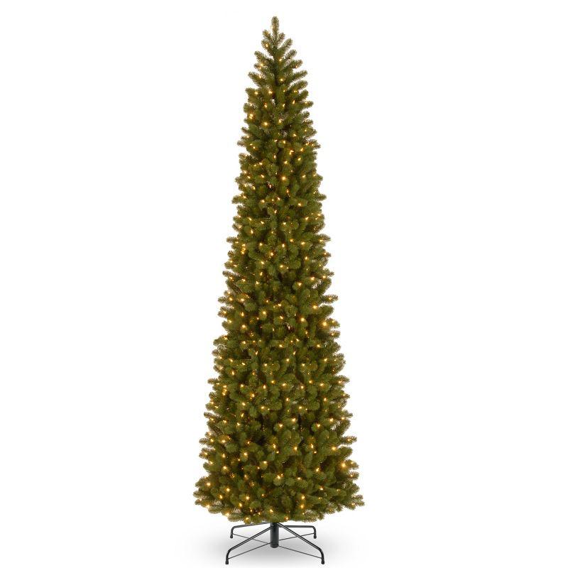 12' Green Douglas Fir Slim Artificial Christmas Tree with Dual Color LED Lights