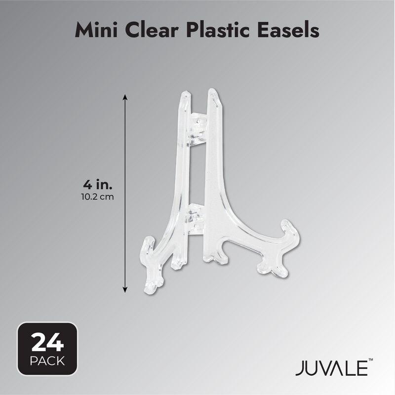 Juvale 24 Pack Clear Mini Easels for Displaying Photos, Decorative Tiles, Wedding Place Cards, 4 In