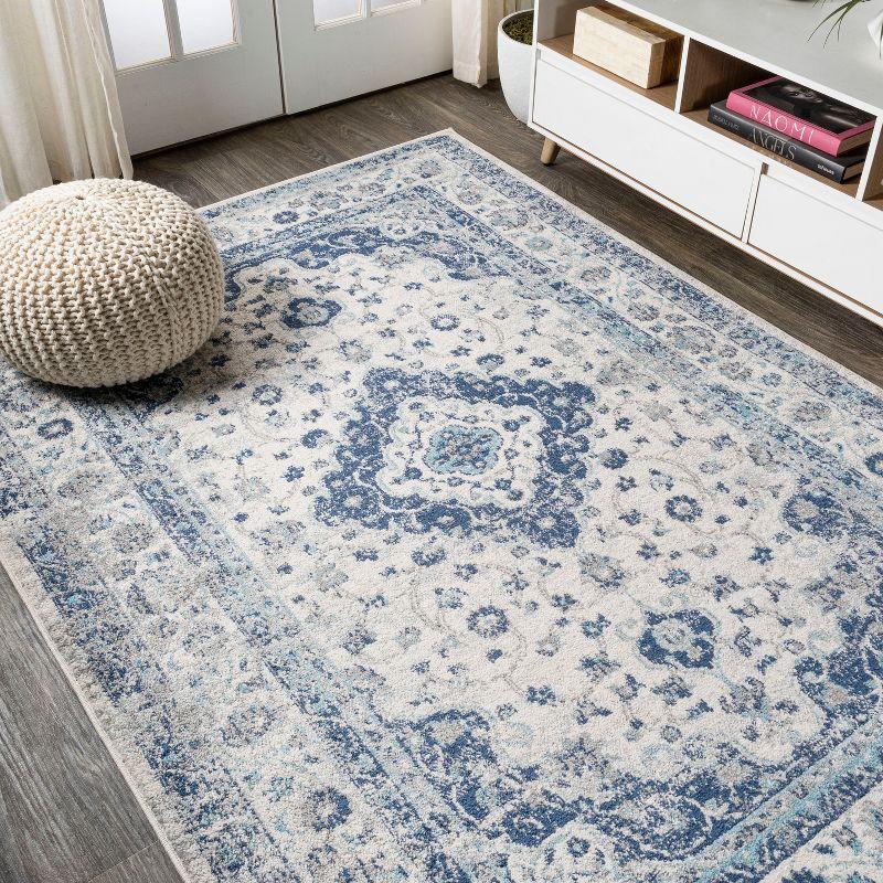 5'x 8' Indhira Ornate Medallion Persian Area Rug, Blue/Gray - JONATHAN Y