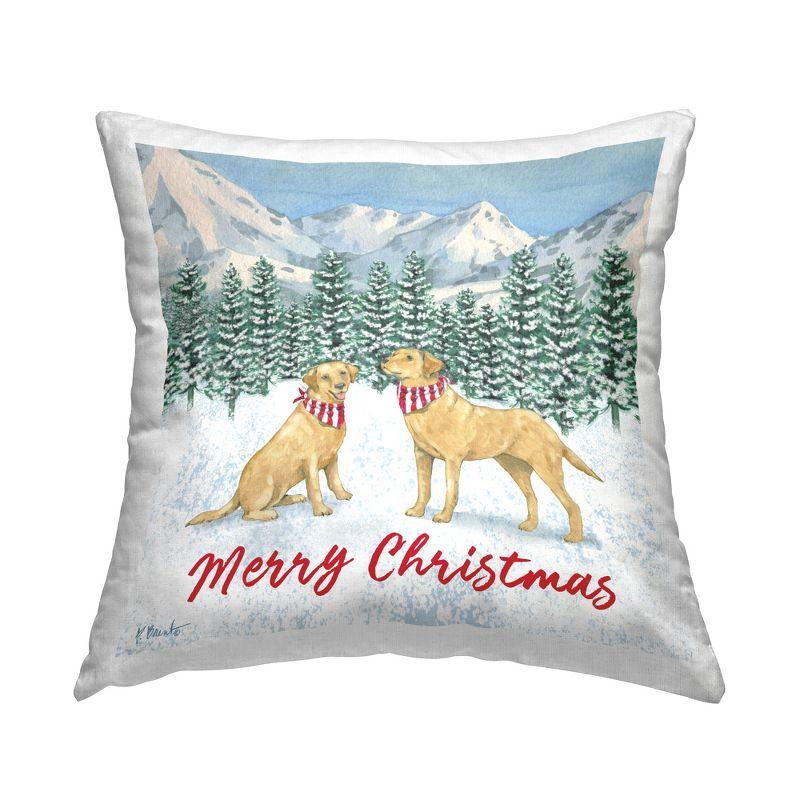 Winter Pups Merry Christmas Square Decorative Throw Pillow