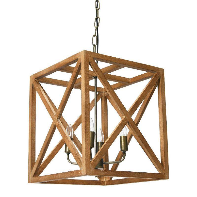 Metal/Wood Chandelier Natural Brown - Storied Home: 4-Bulb Farmhouse Style, UL Listed