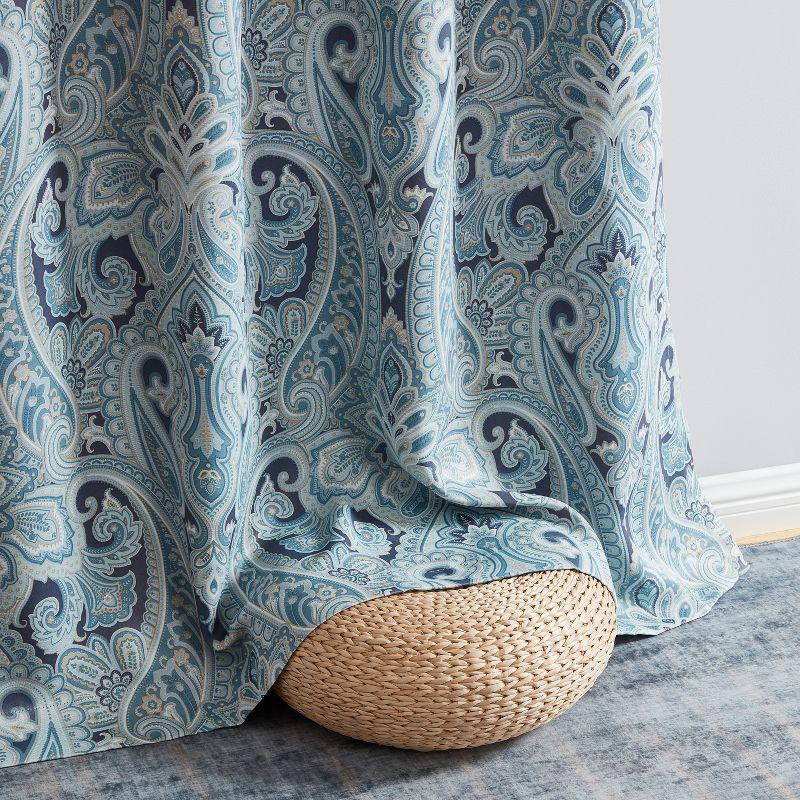 HLC.ME Paris Paisley Decorative Print Damask Pattern Light Reducing Grommet Window Curtain Panels for Bedroom, Set of 2 - Blue, 50 W x 72 L