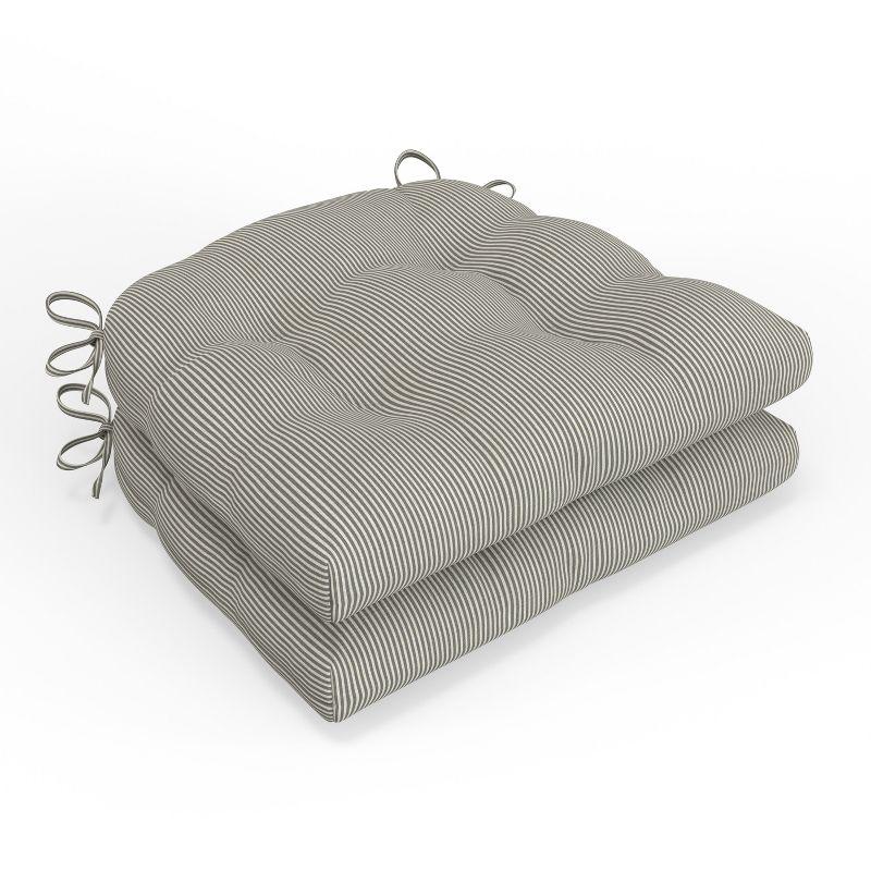 Gray Oxford Reversible Chair Pad (Set Of 2) (16.5"X15.5"): Weather-Resistant, Tufted - Pillow Perfect