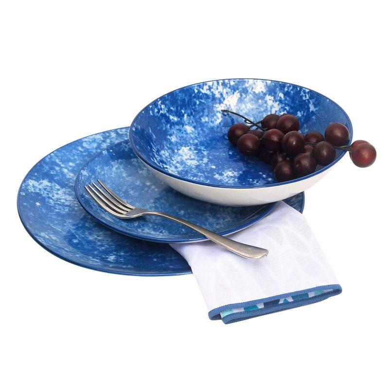 Godinger Silver 12pc Porcelain Wingate Dinnerware Set Blue: Abstract Pattern, Service for 4, Dishwasher & Microwave Safe