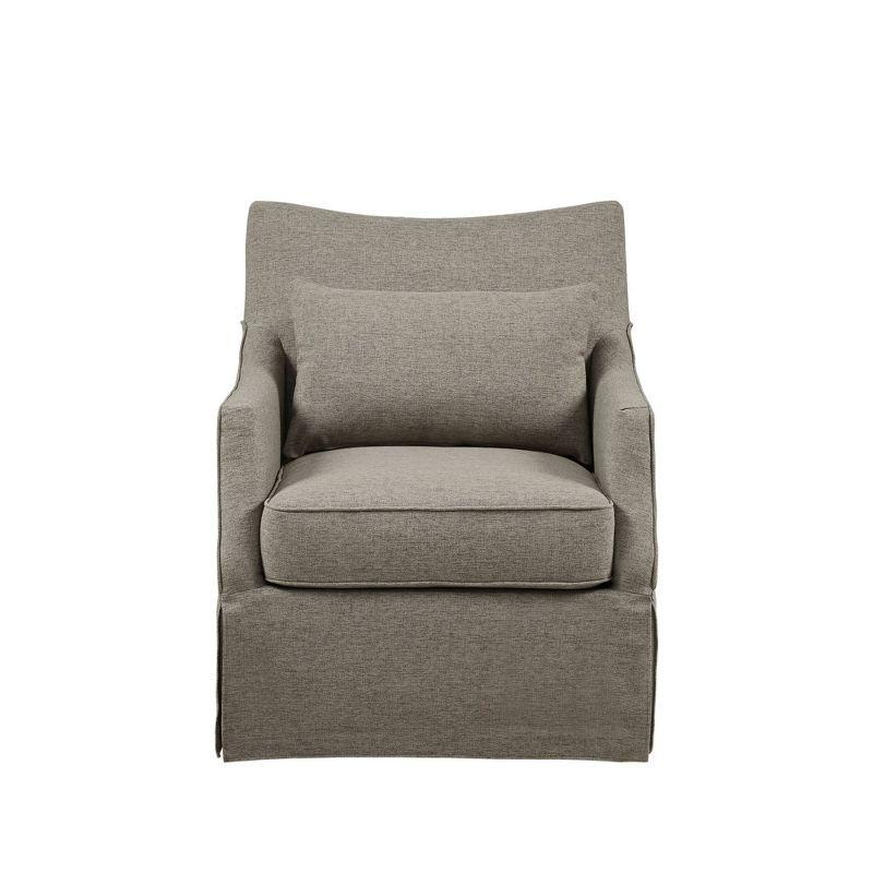 Tan Skirted Swivel Accent Chair with Recessed Arms