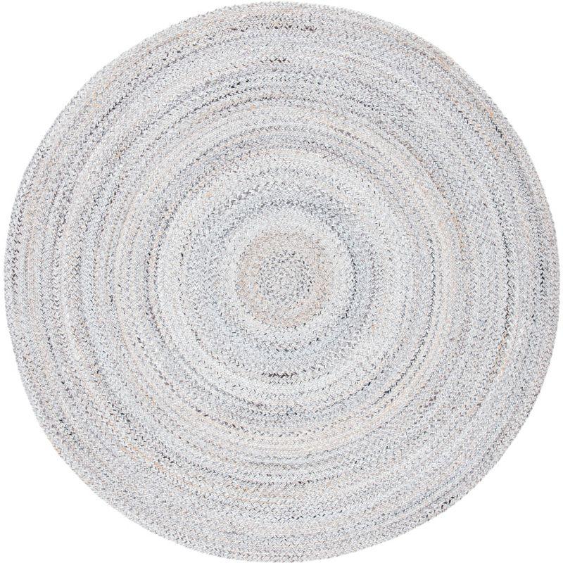 Gray Round Handwoven Reversible Braided Rug, 6' Diameter