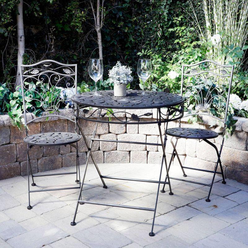 3pc Iron Garden Bistro Set with Leaf Design Brown - Alpine Corporation: Weather-Resistant, No Assembly Required