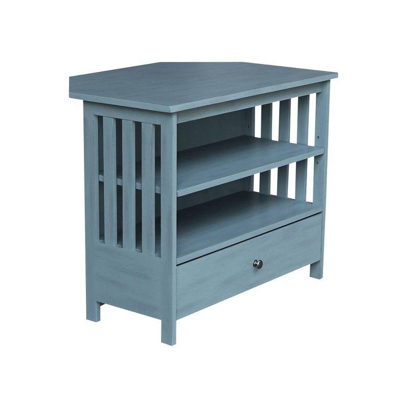 Ocean Blue Solid Parawood Corner TV Stand with Cabinet