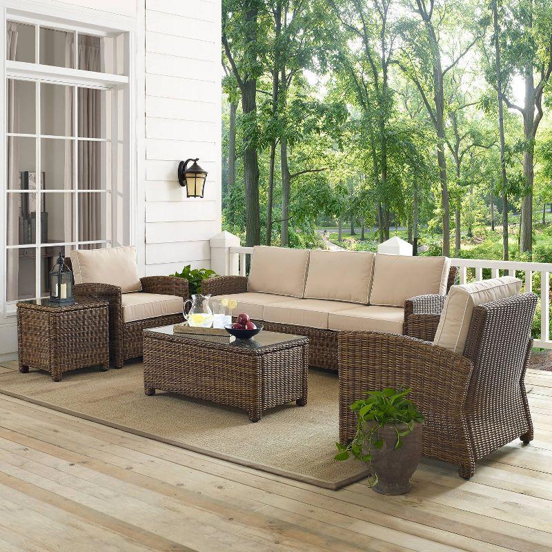 Bradenton 5pc Outdoor Wicker Sofa Seating Set - Sand - Crosley: Steel Frame, UV-Resistant, with Cushions & Tables