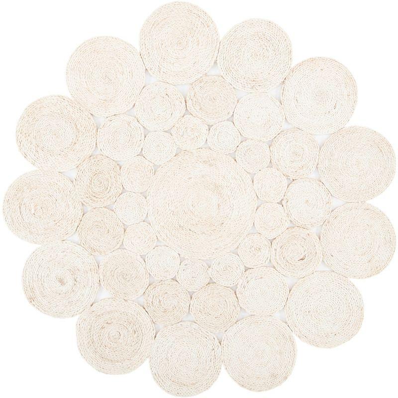 Ivory Hand-Knotted Jute 7' Round Non-Slip Area Rug