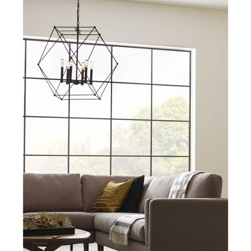 Matte Black Geometric 6-Light Pendant Chandelier