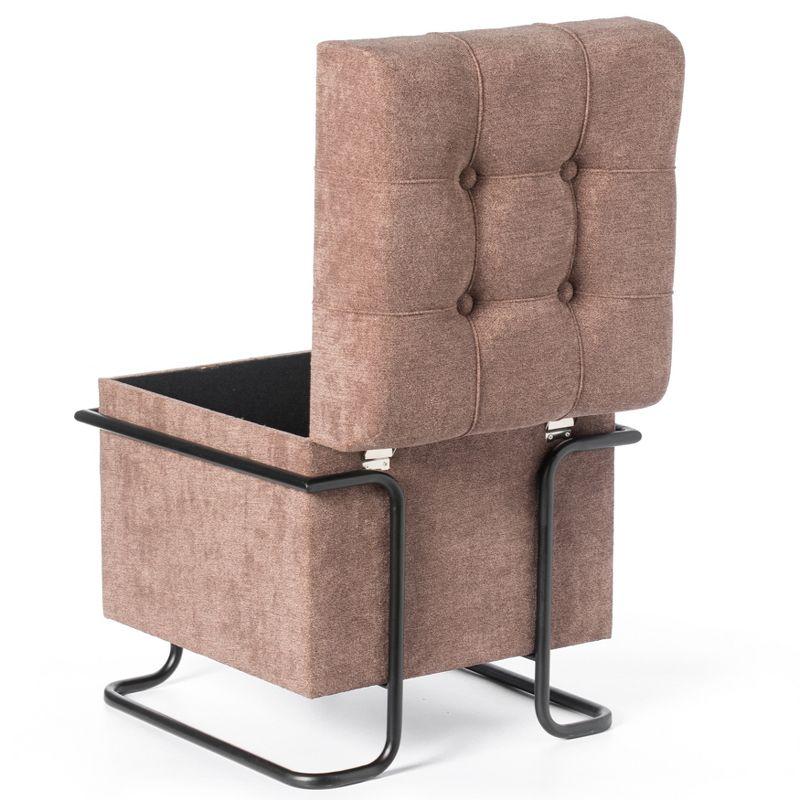 Fabulaxe Square Fabric Storage Ottoman with Black Metal Frame, Brown