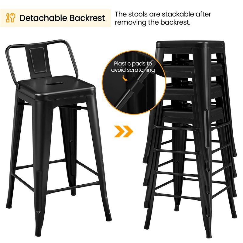 Yaheetech 26" Stackable Low Back Metal Counter Height Bar Stools with Footrest, Set of 4