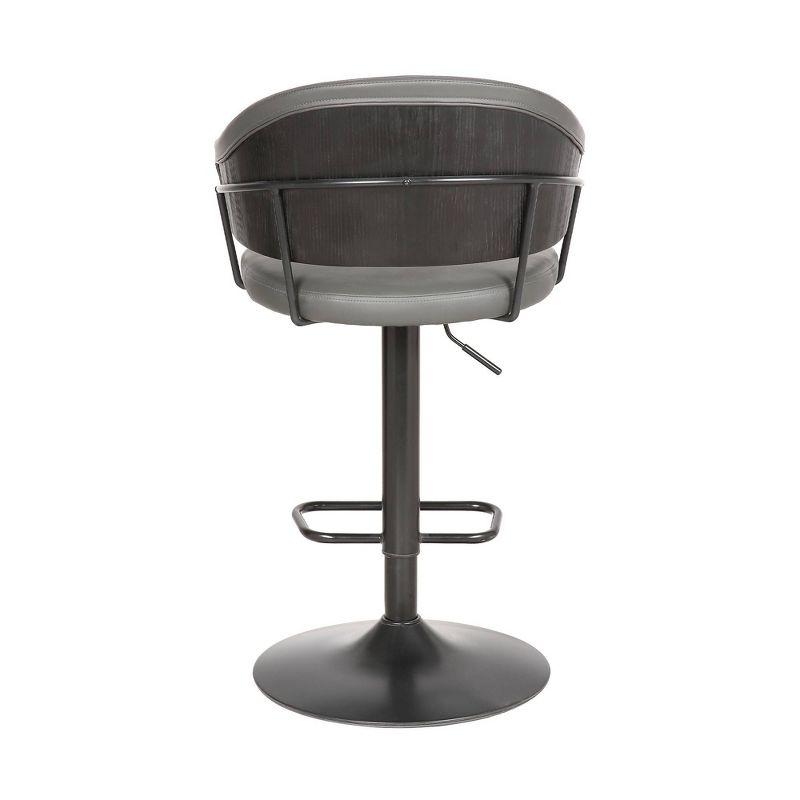 Gray Faux Leather Adjustable Swivel Barstool with Black Metal Base