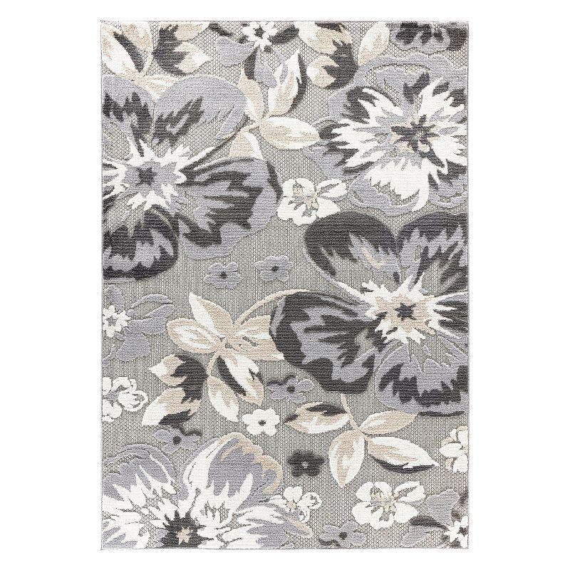 Gray Floral Synthetic 5' x 7' Indoor/Outdoor Area Rug