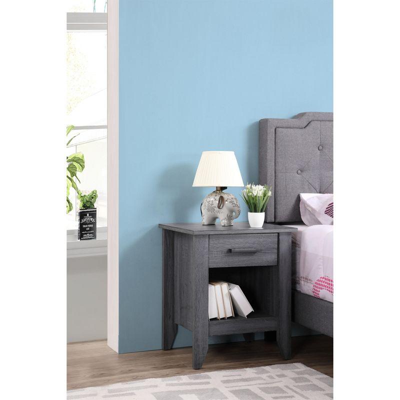 Passion Furniture Lennox 1-Drawer Gray Nightstand (24 in. H x 21 in. W x 18 in. D)