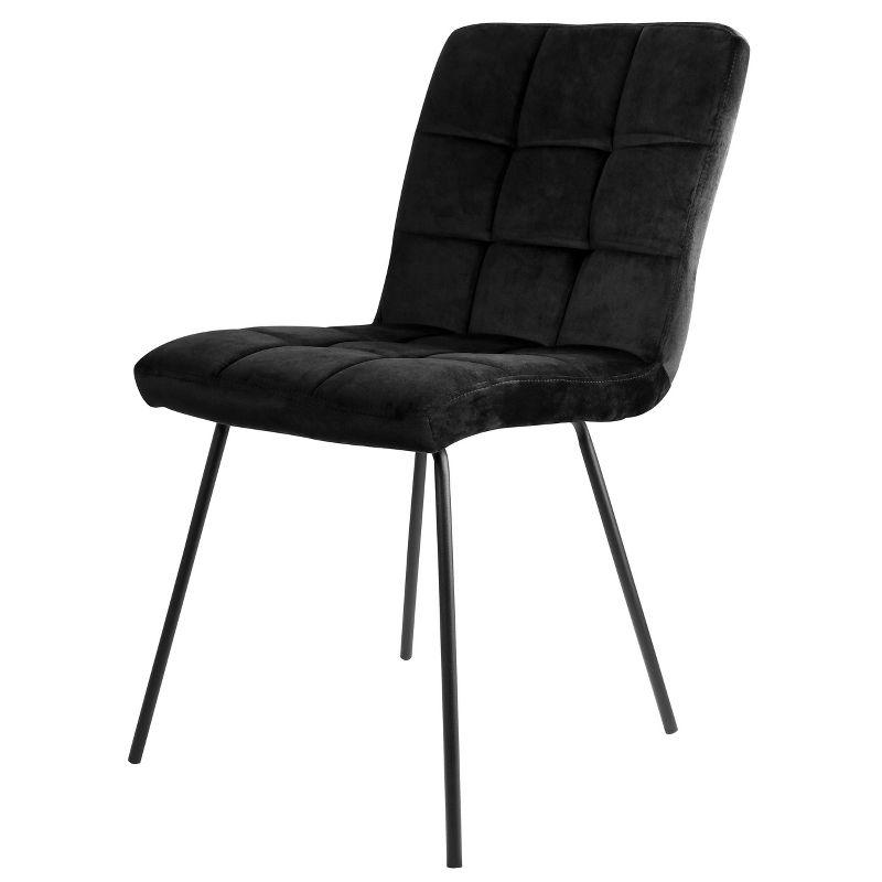 Elama 2 Piece Velvet Tufted Chairs in Black with Black Metal Legs