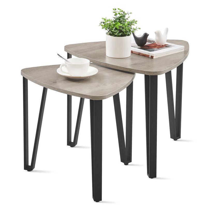 Heather Greige and Black Triangular Nesting Coffee Tables with Metal Frame