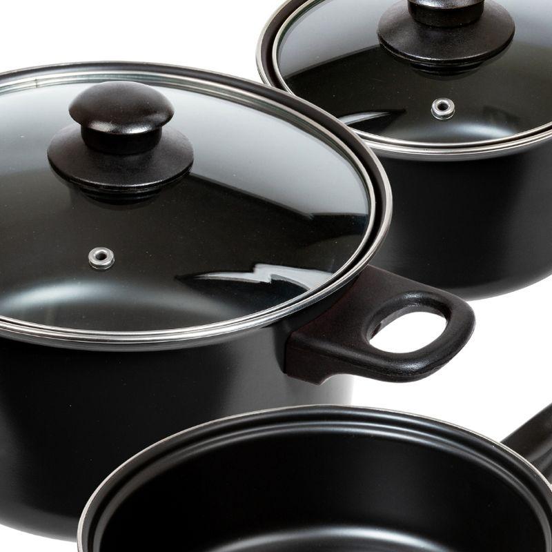 Sleek 7-Piece Black Carbon Steel Non-Stick Cookware Set