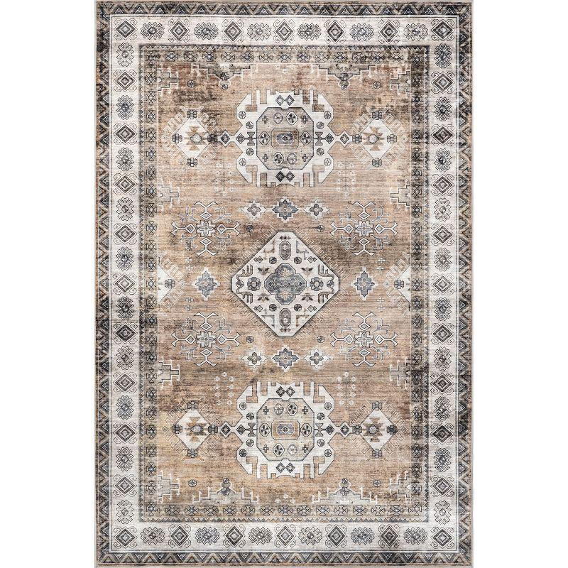 Nuloom Evelina Medallion 6x9 Spill Proof Machine Washable Indoor Area Rug for Living Room Bedroom Dining Room Kitchen, Light Orange/Ivory