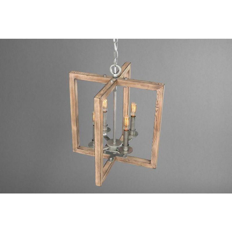 Progress Lighting Turnbury 4-Light Pendant, Galvanized, Nautical Coastal, Wood Frame, Hand-Painted Metal