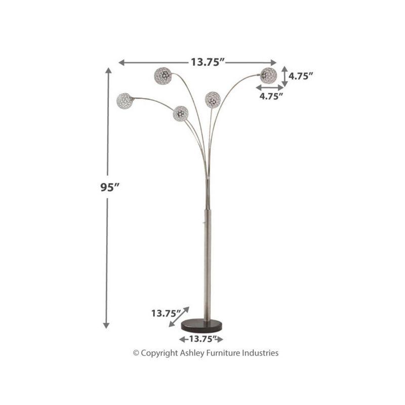 Signature Design by Ashley Winter Arc Floor Lamp Black/Silver: Contemporary Multi-Head, Dimmable, Marble Base