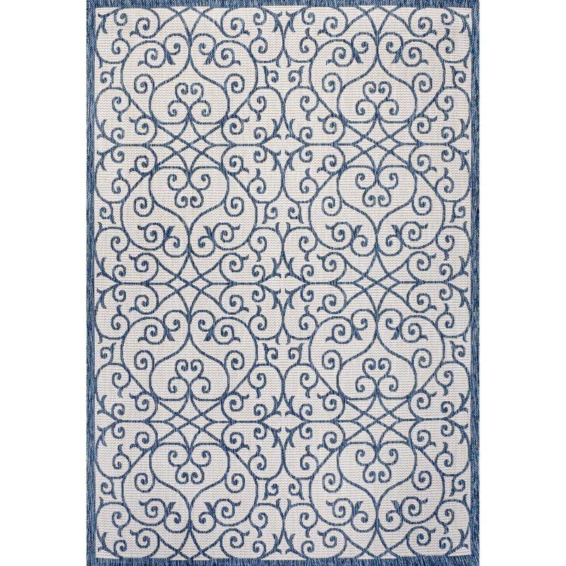 4' x 6' Madrid Vintage Filigree Textured Weave Indoor/Outdoor Area Rug, Blue/Cream - JONATHAN Y