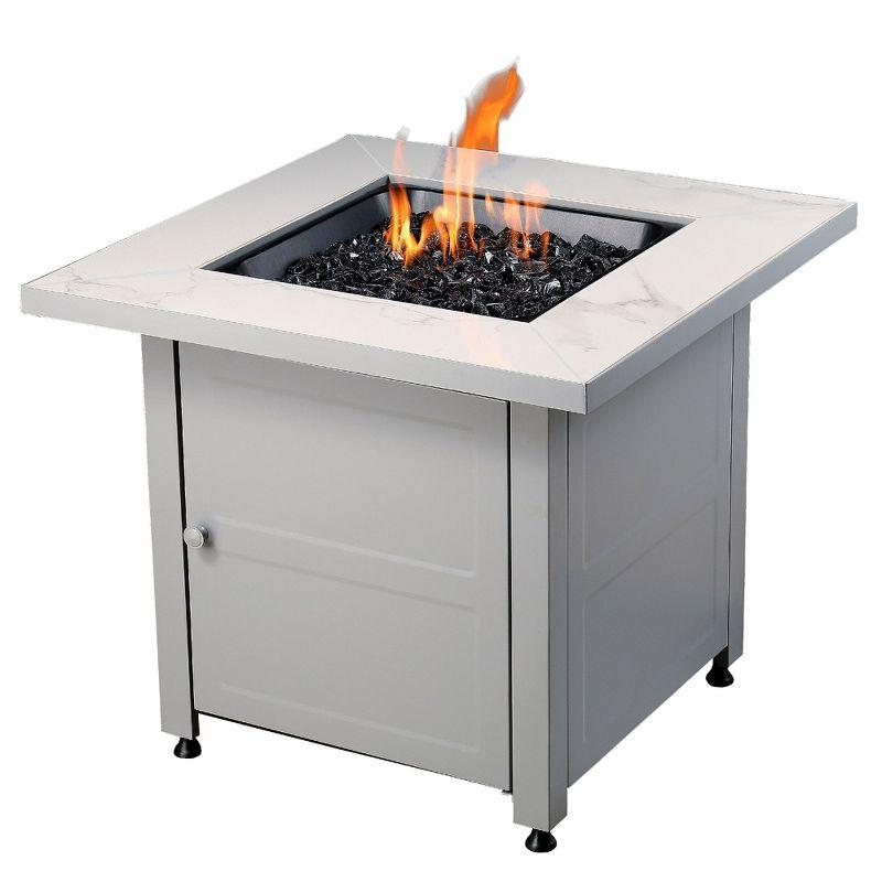 Mr. Bar-B-Q Endless Summer All Weather Outdoor Fire Pit Table with Faux Marble Finish, Black Glass