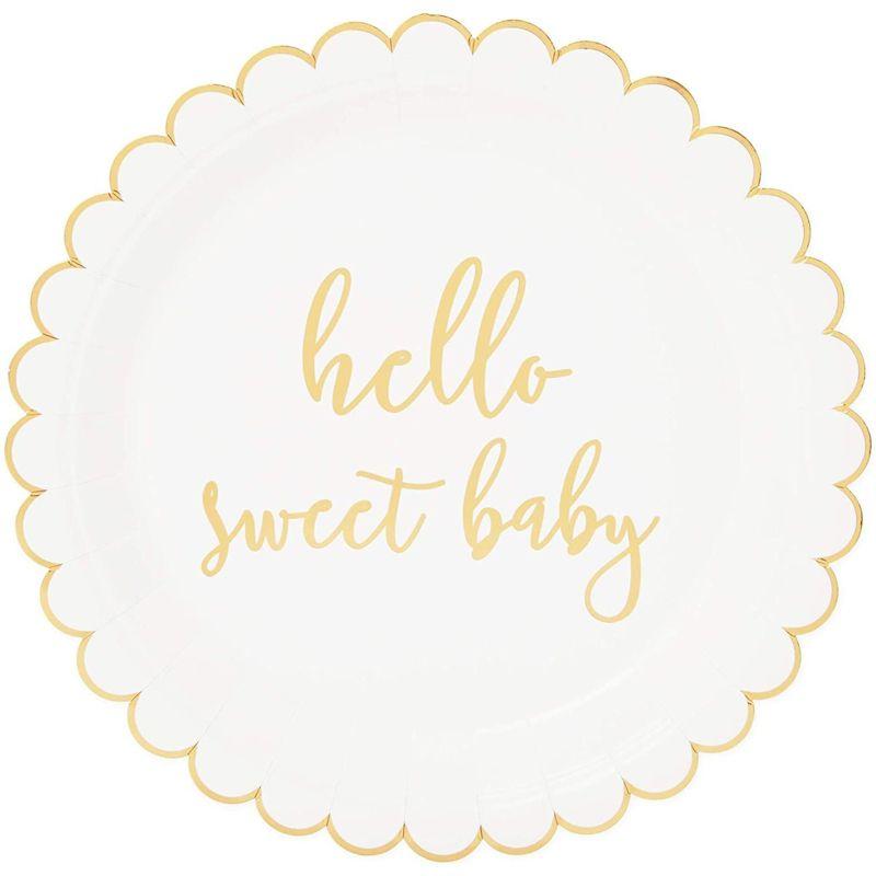 Sparkle and Bash 48-Pack Hello Sweet Baby Disposable Paper Plates 9" Baby Shower Party Supplies
