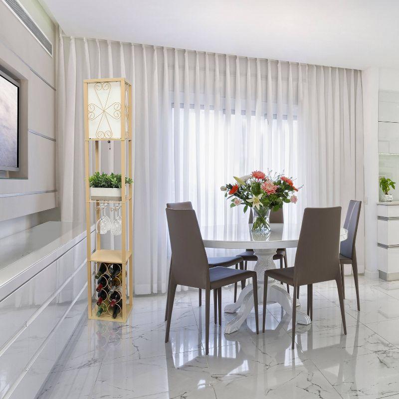 Etagere Organizer Storage Shelf Floor Lamp with Linen Shade Tan - Simple Designs: Modern Electric Wood Composite Lighting