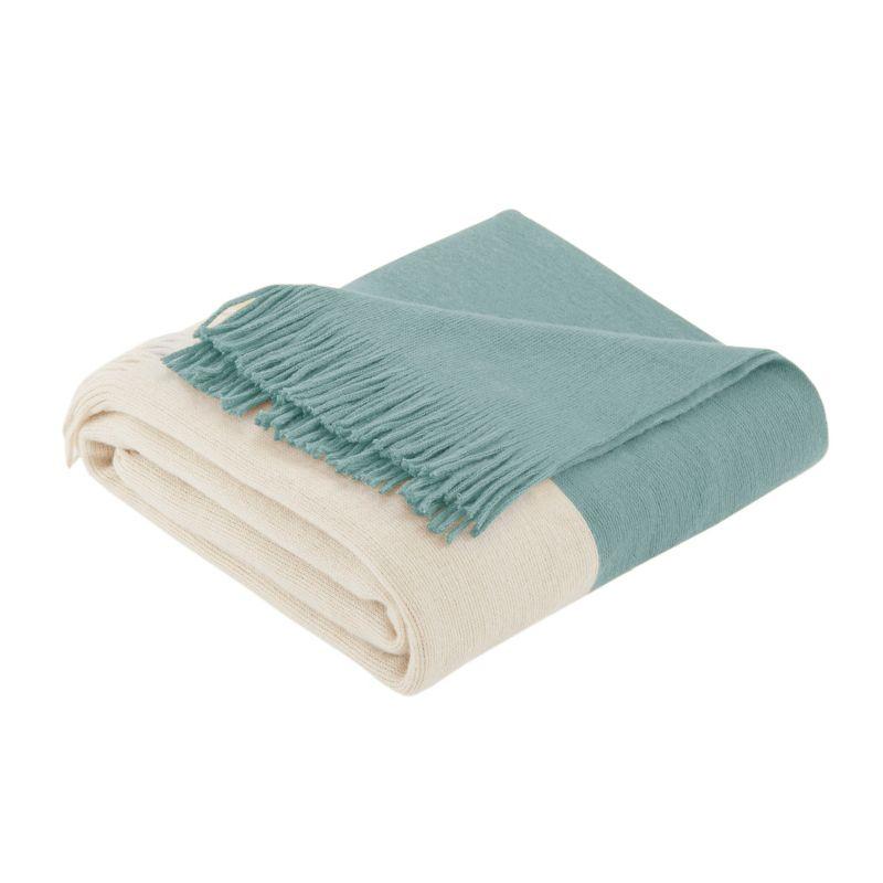 Halmstad Aqua Color Block Fringed Faux Cashmere Throw 50"x60"