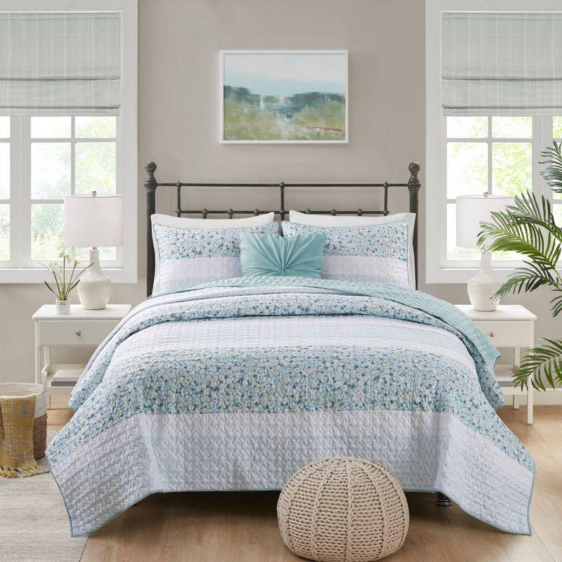 Aqua King Seersucker Microfiber Quilt Set with Pillow