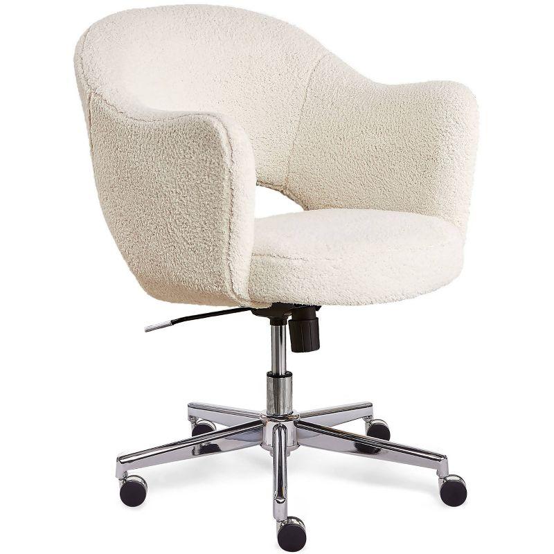 Cream Faux Fur Mid-Back Office Chair with Chrome Base