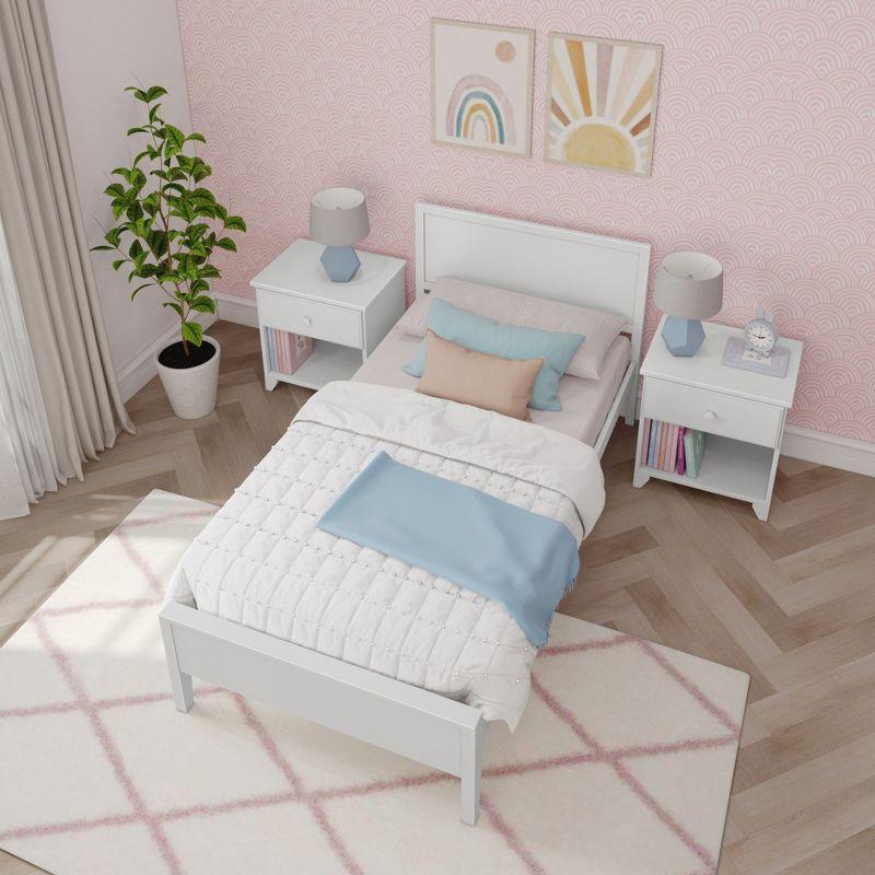 Max & Lily Twin Bed Frame, Solid Wood Classic Platform Bed with Panel Headboard for Kids