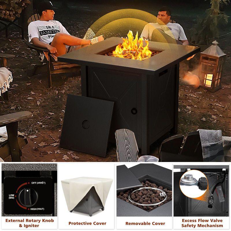 R.W. FLAME 28" 40,000 BTU Square Outdoor Propane Fire Pit Table with Lid & Rain Cover   – Perfect for Patio, Deck, Garden, and Parties