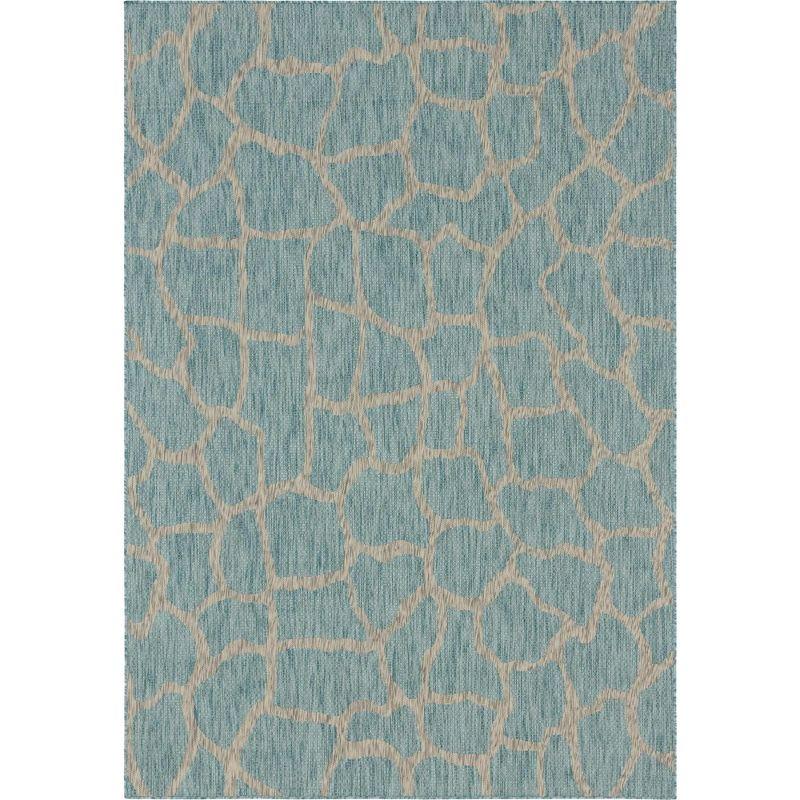 Aqua Blue Synthetic Easy Care Outdoor Rectangular Rug