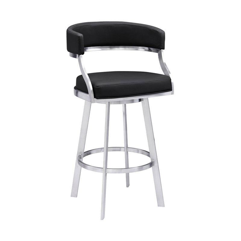 26&#34; Saturn Faux Leather Stainless Steel Counter Height Barstool Black - Armen Living