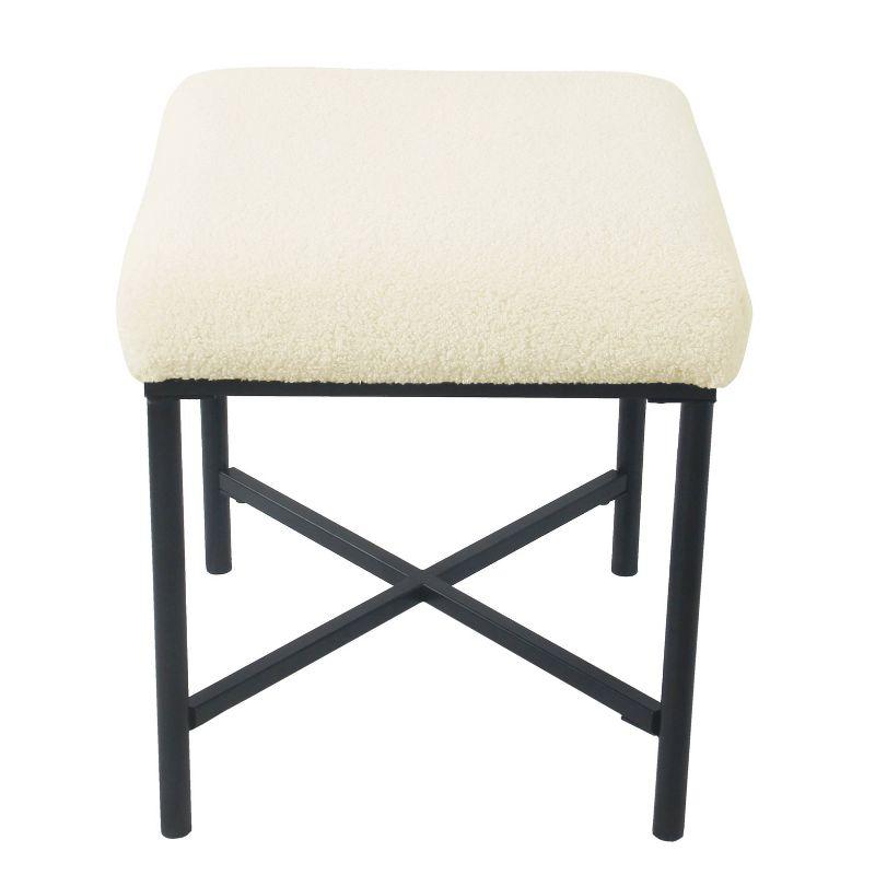 Square Metal Ottoman Cream Faux Sheepskin - HomePop: Matte Black Base, Living Room Seating