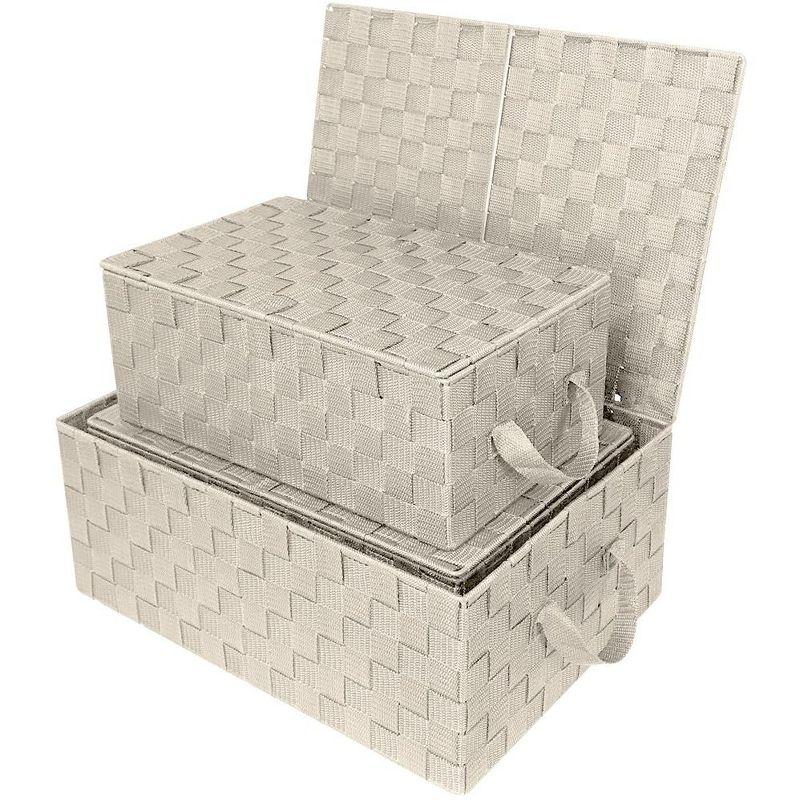 Beige Woven Fabric Storage Basket Set with Lids