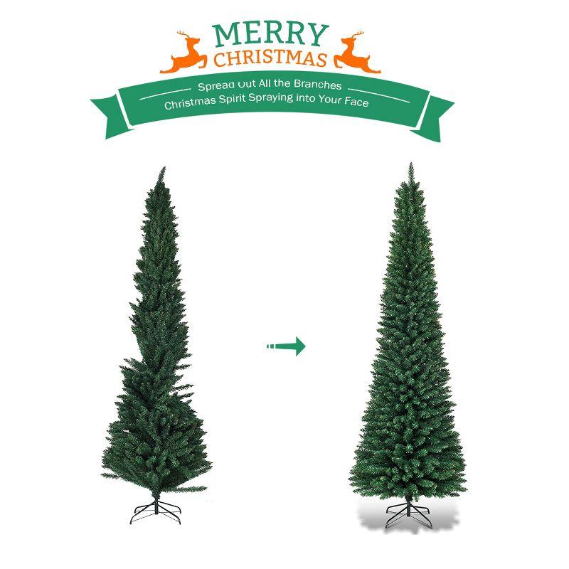 Costway 9Ft PVC Artificial Pencil Christmas Tree Slim Stand Green