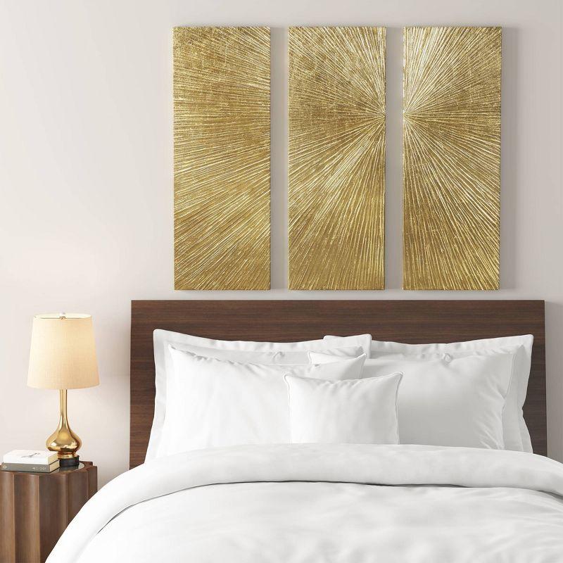 Gold Sunburst Hand Painted Triptych Resin Wall Art Set